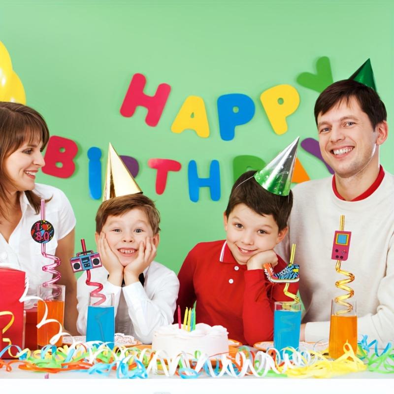 8pcs Straw 80s Theme Reusable Straw For Drinking Family Gatherings
