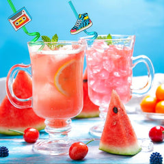 8pcs Straw 80s Theme Reusable Straw For Drinking Family Gatherings