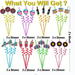 8pcs Straw 80s Theme Reusable Straw For Drinking Family Gatherings
