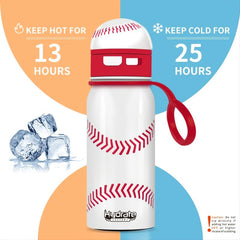 Insulated Stainless Steel Water Bottle with Baseball Straw Lid