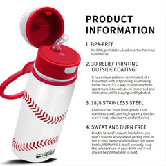 Insulated Stainless Steel Water Bottle with Baseball Straw Lid