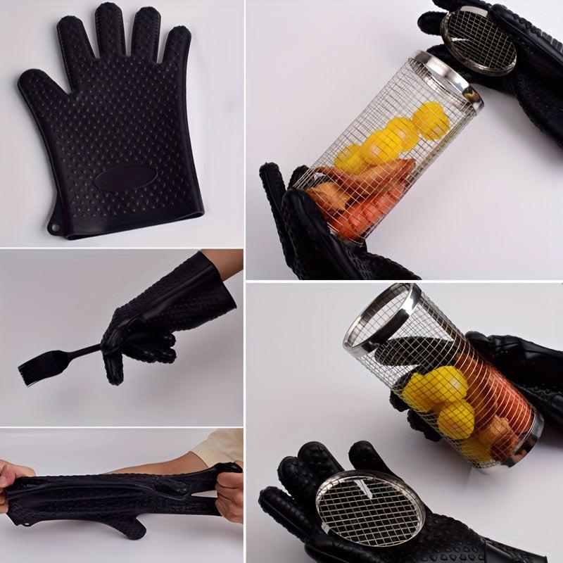 Silicone BBQ Gloves w/ Stainless Steel Drum Rotating Barbecue C