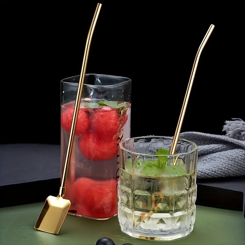 Colorful Steel Spoon Straws Mini Shovel Spoon for Drinking Mixing