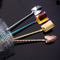 Colorful Steel Spoon Straws Mini Shovel Spoon for Drinking Mixing