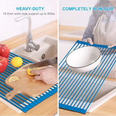 Stainless Steel Dish Drying Mats Collapsible Roll Up Rack