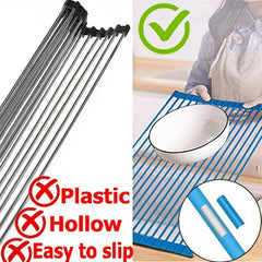 Stainless Steel Dish Drying Mats Collapsible Roll Up Rack