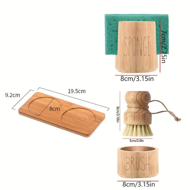 Pot Brush Set with Holder, Dish Brush, Sponge Scrub Brush
