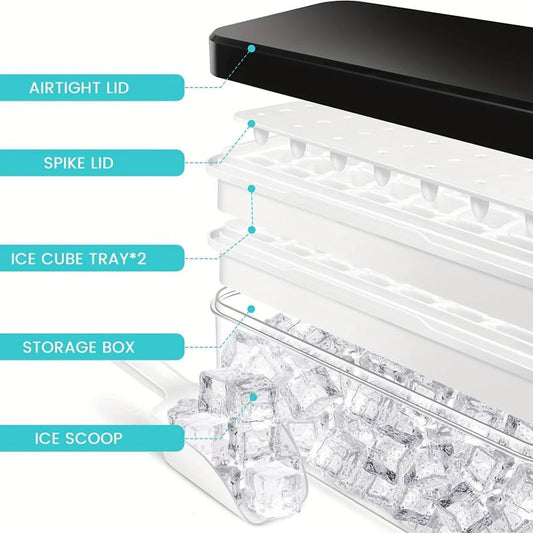 Ice Cube Tray with Bin, Lid, Spoon - Perfect for Cocktails
