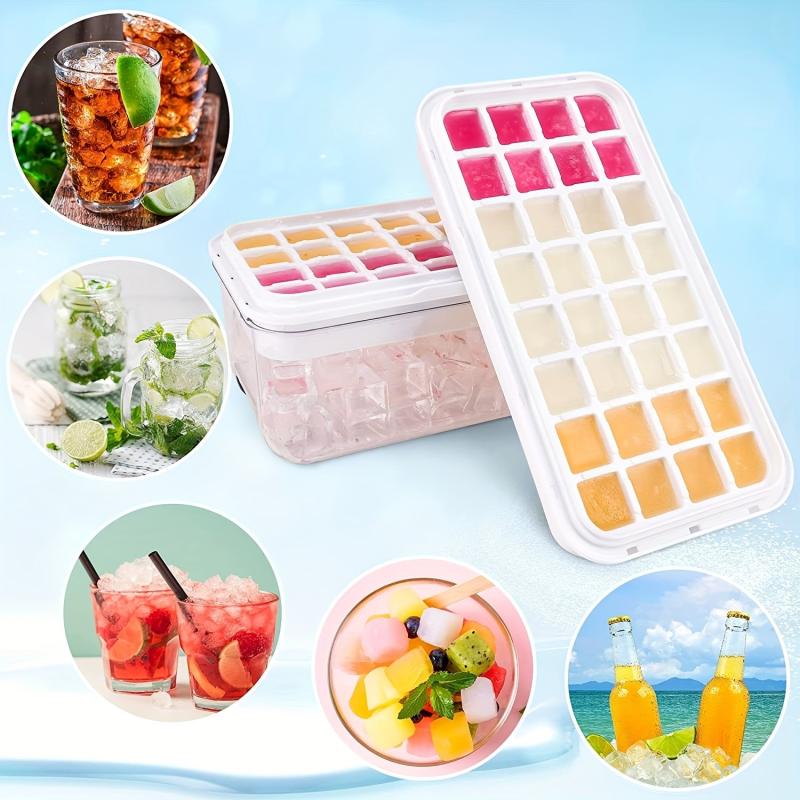 Ice Cube Tray with Bin, Lid, Spoon - Perfect for Cocktails