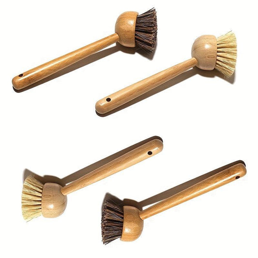1pc Bamboo Dish Brush Scrubber Natural Fiber Sisal Bristles