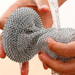 Metal Scrubber with Handle for Pots and Pans - Includes Cleaning Ball