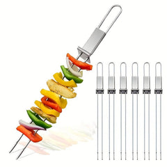 6pcs Stainless Steel BBQ Skewers 33.02cm Barbecue Picks with Sliders