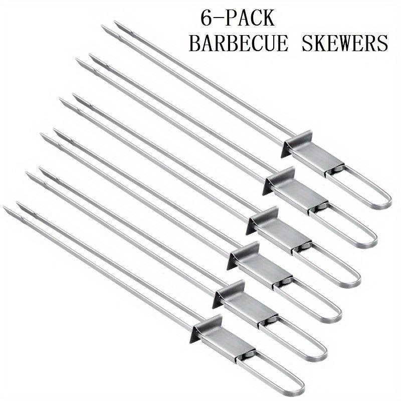 6pcs Stainless Steel BBQ Skewers 33.02cm Barbecue Picks with Sliders
