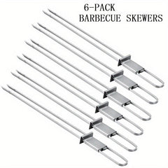 6pcs Stainless Steel BBQ Skewers 33.02cm Barbecue Picks with Sliders