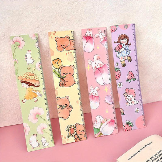 4pcs Cartoon Straight Ruler Pack Creative Scale For Students Stationery