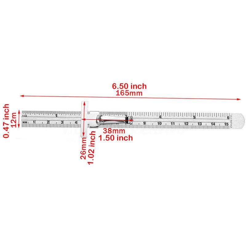 Portable Stainless Steel Depth Gauge Ruler 15-24 cm with Detachable Clip