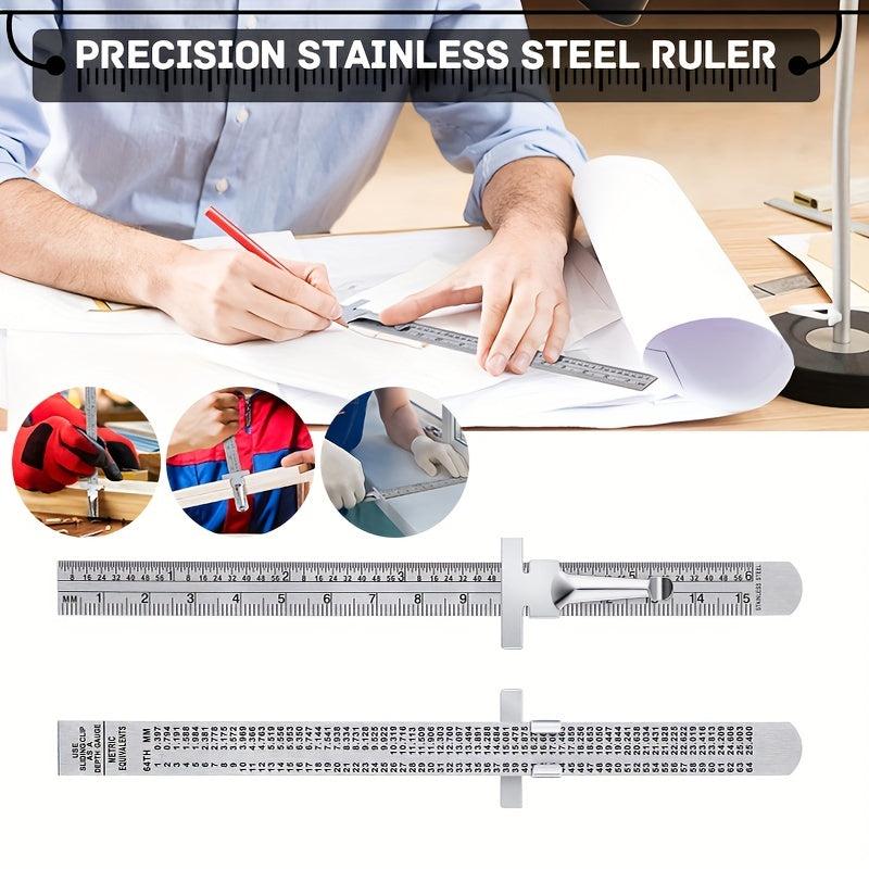Portable Stainless Steel Depth Gauge Ruler 15-24 cm with Detachable Clip