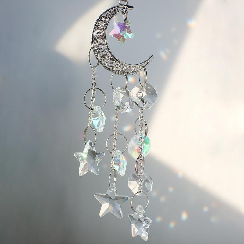 Crystal Sun Catcher Wind Chime Moon Decor Pendant Home Wedding Party