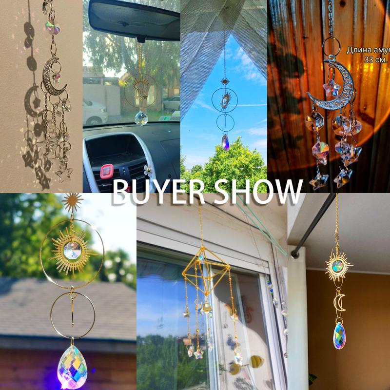 Crystal Sun Catcher Wind Chime Moon Decor Pendant Home Wedding Party