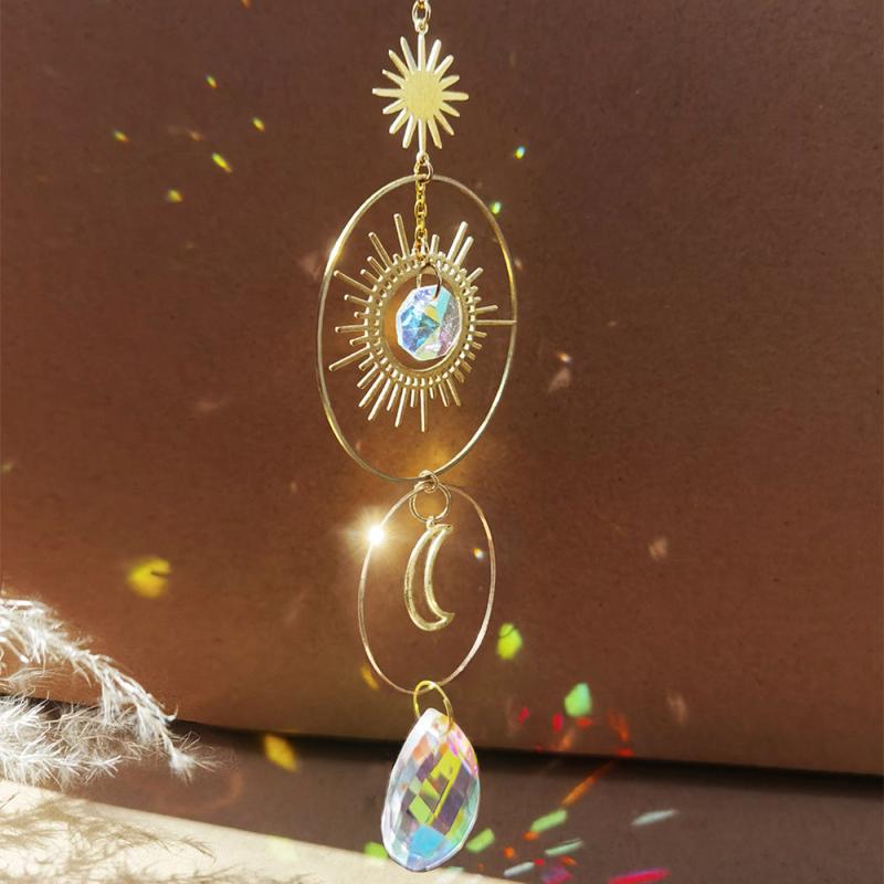 Crystal Sun Catcher Wind Chime Moon Decor Pendant Home Wedding Party