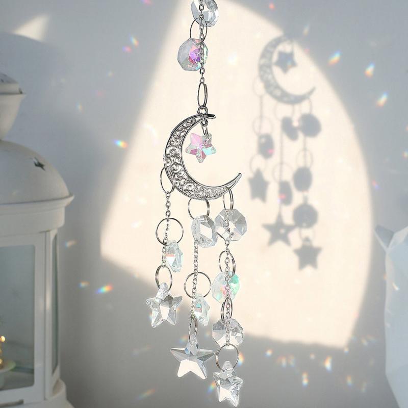 Crystal Sun Catcher Wind Chime Moon Decor Pendant Home Wedding Party