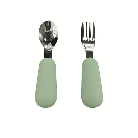 2pcs Silicone and Stainless Steel Baby Fork and Spoon Set