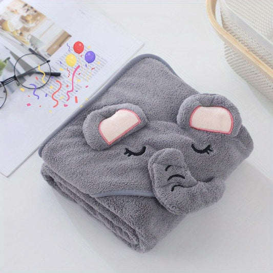 Kids Hooded Bath Towel Soft Coral Fleece Cartoon Cloak for 0-3 Years