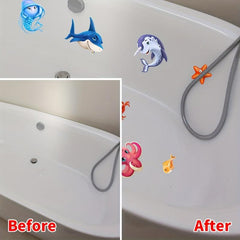 6Pcs Cartoon Shark Octopus Bathtub Stickers Waterproof Frosted Stickers