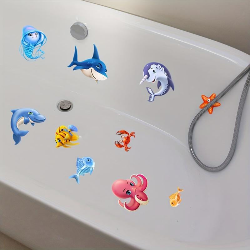 6Pcs Cartoon Shark Octopus Bathtub Stickers Waterproof Frosted Stickers