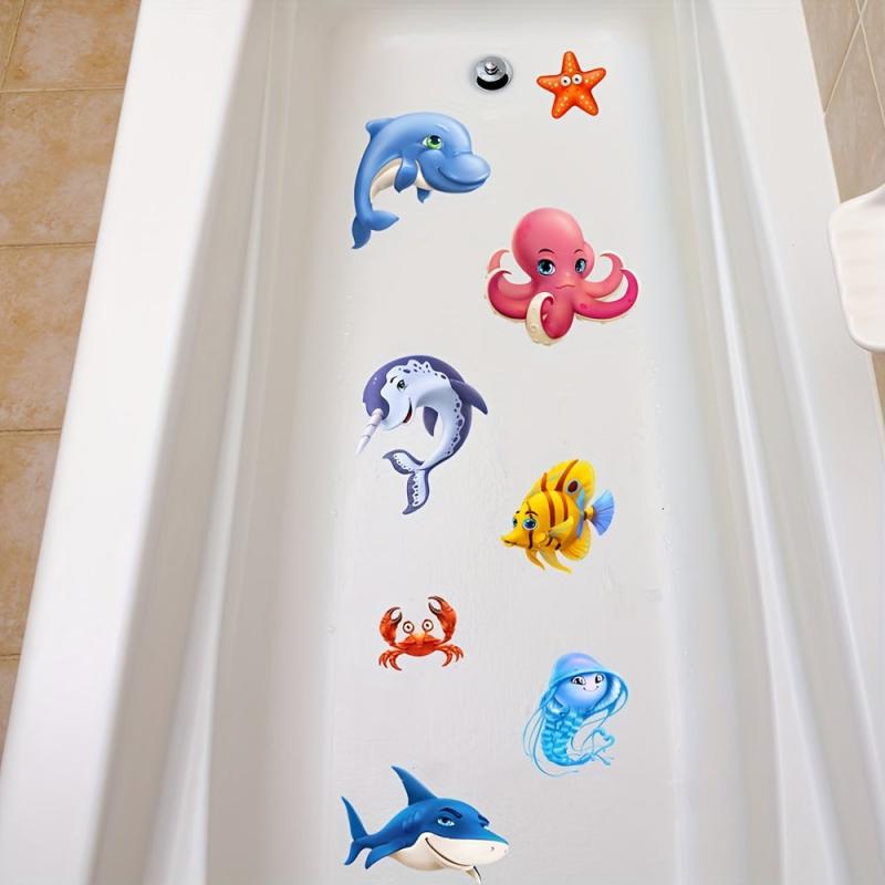6Pcs Cartoon Shark Octopus Bathtub Stickers Waterproof Frosted Stickers
