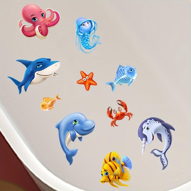 6Pcs Cartoon Shark Octopus Bathtub Stickers Waterproof Frosted Stickers