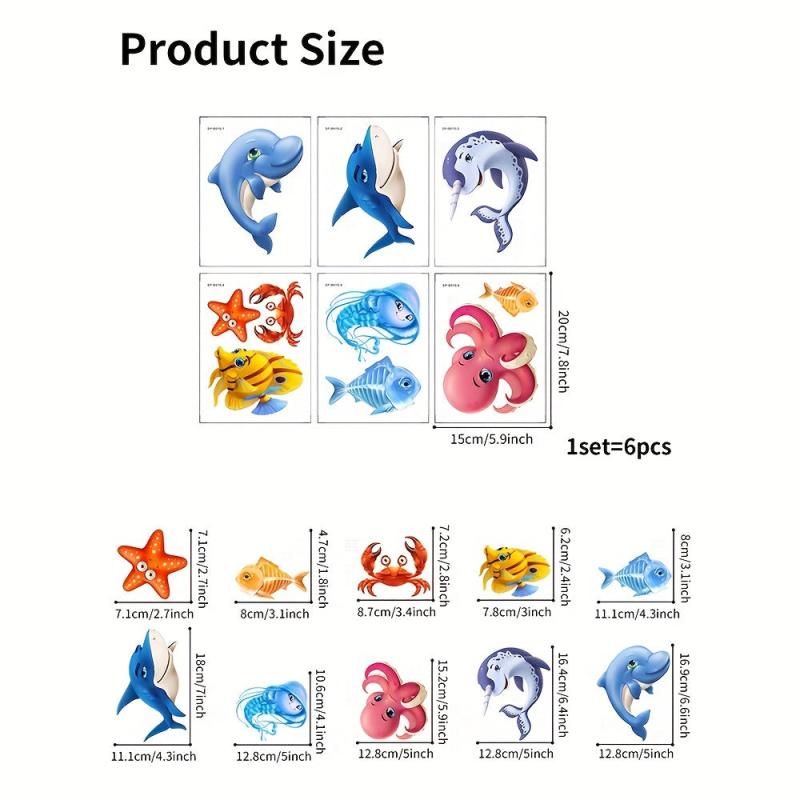 6Pcs Cartoon Shark Octopus Bathtub Stickers Waterproof Frosted Stickers
