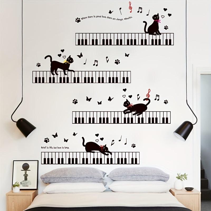 Piano Music Cat Self Adhesive Wall Stickers for Kids