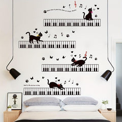 Piano Music Cat Self Adhesive Wall Stickers for Kids