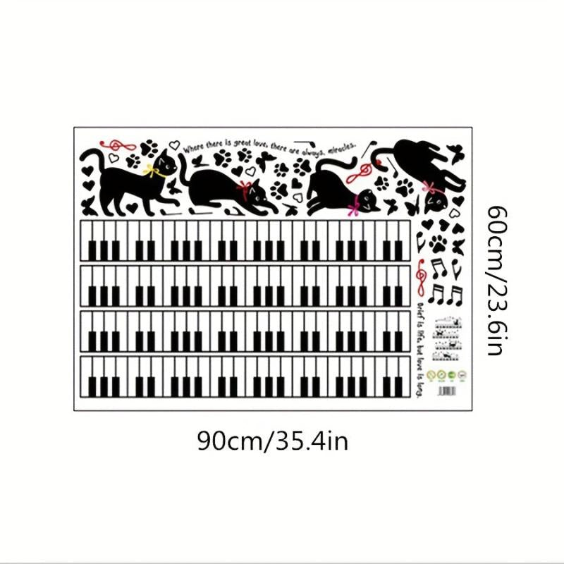 Piano Music Cat Self Adhesive Wall Stickers for Kids