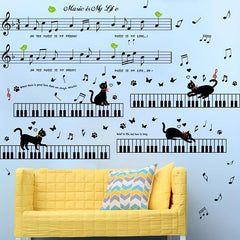 Piano Music Cat Self Adhesive Wall Stickers for Kids
