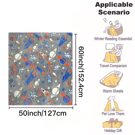 Glow In The Dark Spaceship Astronaut Blanket Soft Flannel