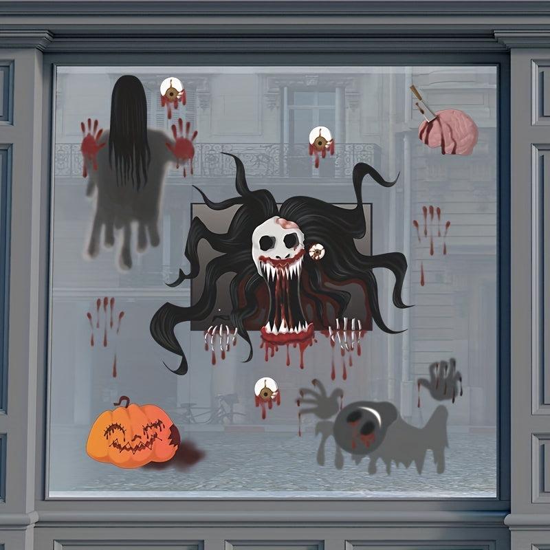 2pcs Halloween Wall Stickers Pumpkin Skull Bloody Hand Prints Window Film