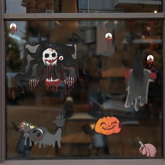 2pcs Halloween Wall Stickers Pumpkin Skull Bloody Hand Prints Window Film