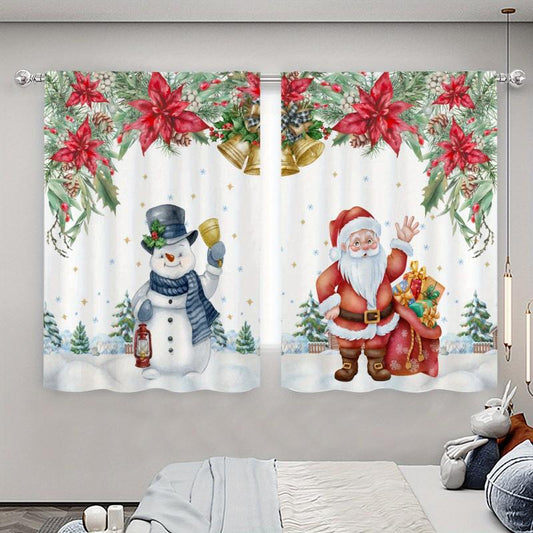 2pcs Hand-painted Snowman & Santa Claus Semi-shading Curtain