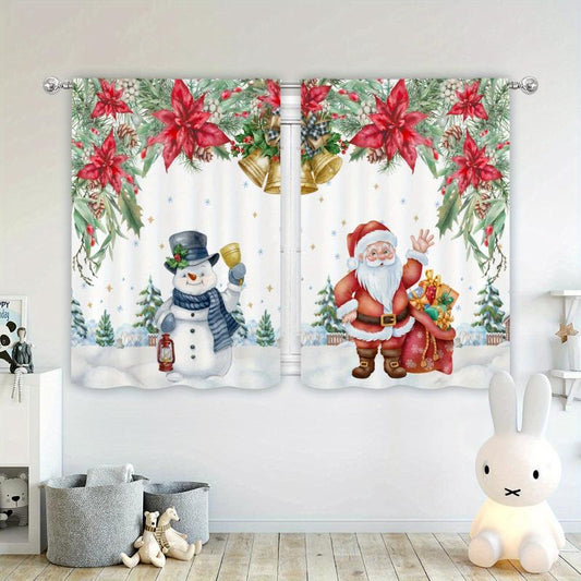 2pcs Hand-painted Snowman & Santa Claus Semi-shading Curtain