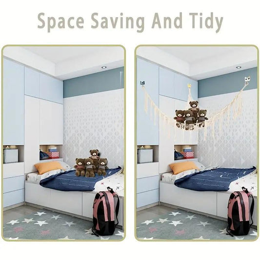 Stuffed Toy Net And Hammock Bohemian Wall Corner Hammock Organizer