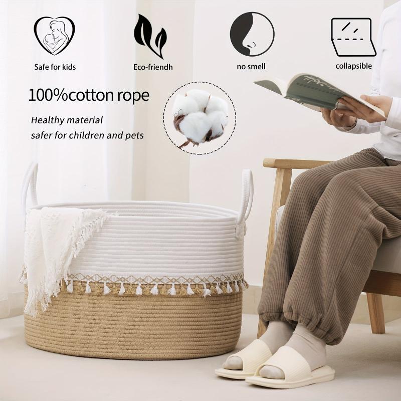 Large Cotton Rope Laundry Basket with Handles