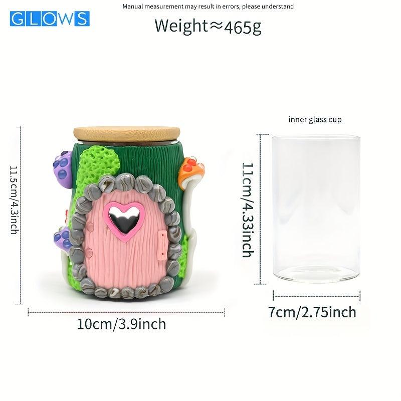 Glass Toothpaste Cup Holder with Cartoon Mushroom Decoration