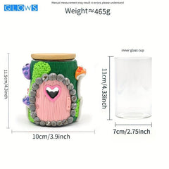 Glass Toothpaste Cup Holder with Cartoon Mushroom Decoration