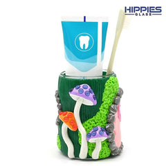 Glass Toothpaste Cup Holder with Cartoon Mushroom Decoration