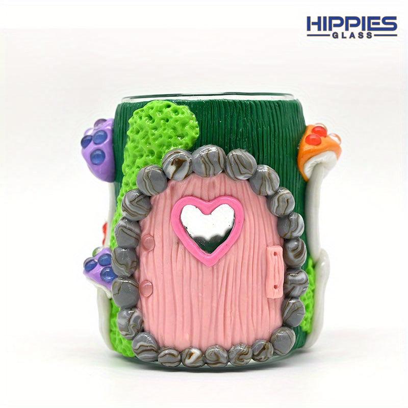 Glass Toothpaste Cup Holder with Cartoon Mushroom Decoration