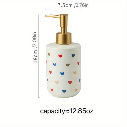 Ceramic Heart Pattern Lotion Dispenser Shower Gel Shampoo Liquid Soap Bottle