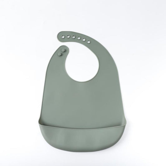 Baby Feeding Set Silicone Bib with Crumb Catcher Waterproof Buttoned Feeding Bib