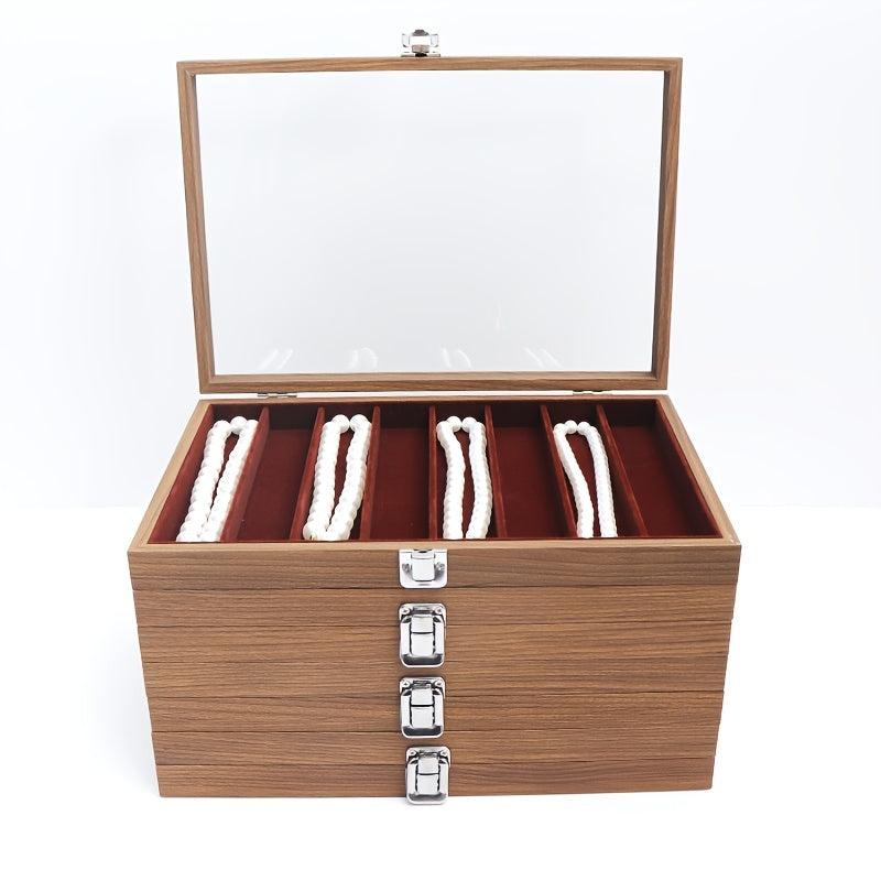 Wooden 10 Slot Jewelry Box Walnut Storage Organizer with Lid